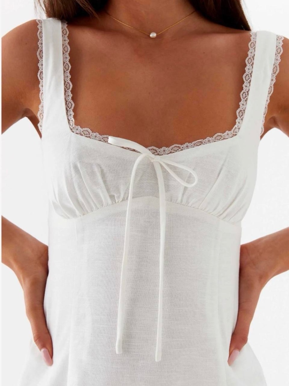 Peppermayo White Lace-Trim Mini Dress - Picture 2 of 6